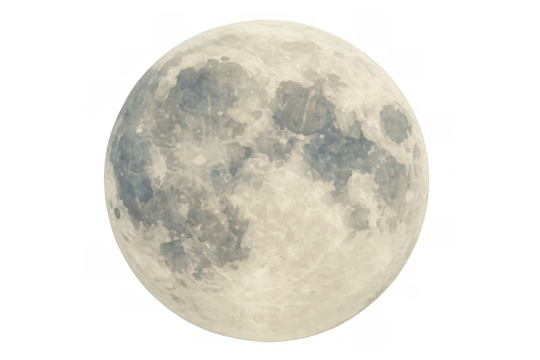 Detailed illustration of the full moon with visible craters and textures, isolated on a transparent background - Powered by Adobe