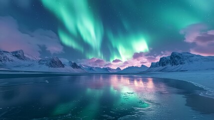 Naklejka premium Aurora Borealis over Frozen Lake