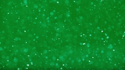 Sharp and blurred snowflakes fall slowly on vivid green background lighting - Powered by Adobe