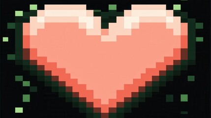 A vibrant pixel art heart with a soft pink hue, surrounded by a contrasting black background, radiating a playful and nostalgic vibe associated with retro gaming.