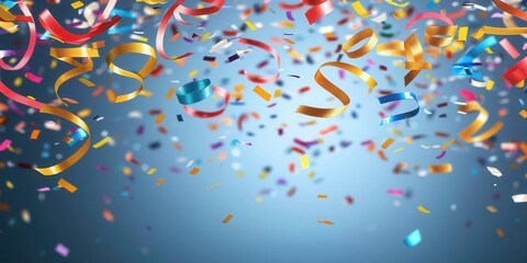 Vibrant confetti and ribbons fall gracefully in a festive display, bringing a sense of joy and celebration to any occasion.