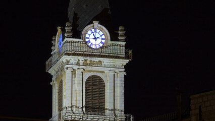 Church clock tower timelapse - Terra Santa High School in Old Jerusalem. Israel