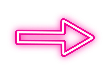 Vibrant Pink Neon Arrow Graphic Pointing Right, Illuminated Sign for Direction and Forward Movement on a Clean White Background, Ideal for Futuristic Designs and UI Elements