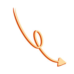 A hand-drawn orange arrow with a whimsical loop, a doodle-style graphic element illustrating direction, flow, or a creative process