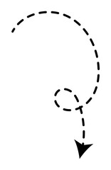 Minimalist graphic of a curving dotted line arrow moving in a downward spiral. A simple concept of direction, flow, and guidance.