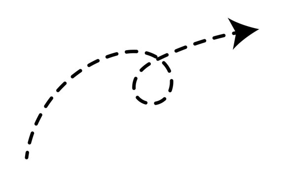 A dynamic concept of a dotted line arrow curving in a spiral, representing a non-linear journey, innovation, and strategic direction towards a goal.