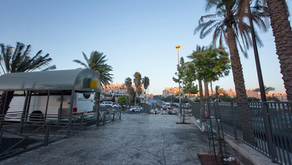 People on the bus station near Damascus gate in the Old City timelapse hyperlapse.
