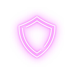 A vibrant pink neon shield icon, a luminous sign symbolizing digital security, data protection, and online safety in a modern graphic style.