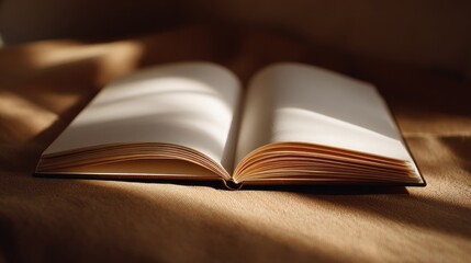 Open book on a surface, sunlight