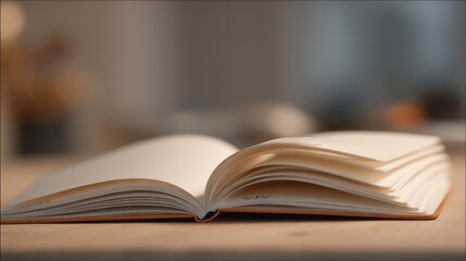 Open book on wooden table