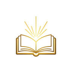 Open Book with Radiating Light Golden Lines on Transparent Background