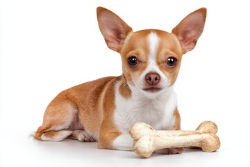 Obraz premium Chihuahua and bone on white backdrop