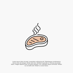 Stylized Meat Cut Illustration: Hot Steak Icon with Outline and Decorative Smoke, Ideal for Food Concepts, Culinary Designs and Restaurant Related Graphics with Copy Space