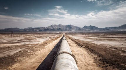 Pipeline stretches across a barren landscape