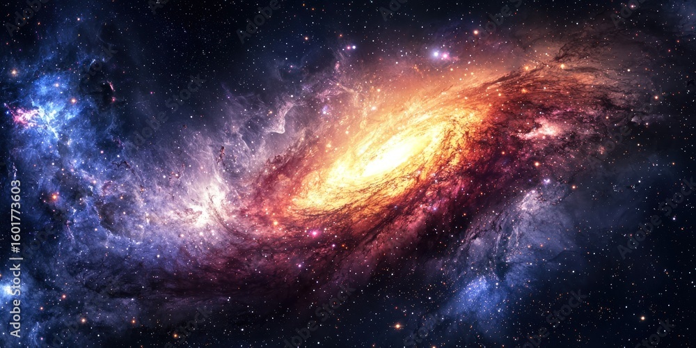 Poster a dreamlike celestial scene where abstract cosmic patterns form an endless galaxy