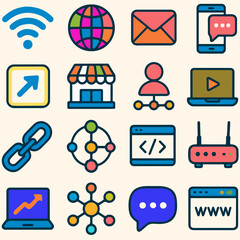 Social media and communication icon set for web and digital use