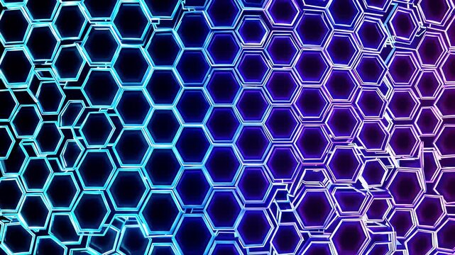 Present technology chic means seamless video K hexagonal grid glowing bright pink cyan lavender neon creating elegant honeycomb pattern perfect livestream frames UI dashboards tech