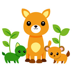 Fototapeta premium Cute Animal Sprouting Cartoon Adorable Small Creatures Vector Illustration