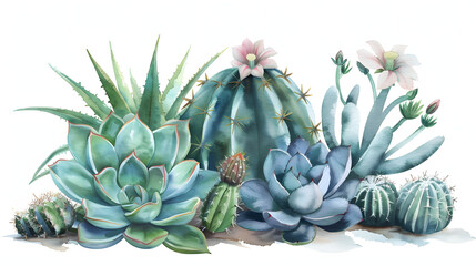 Obraz premium watercolor painting of a cactus and succulents