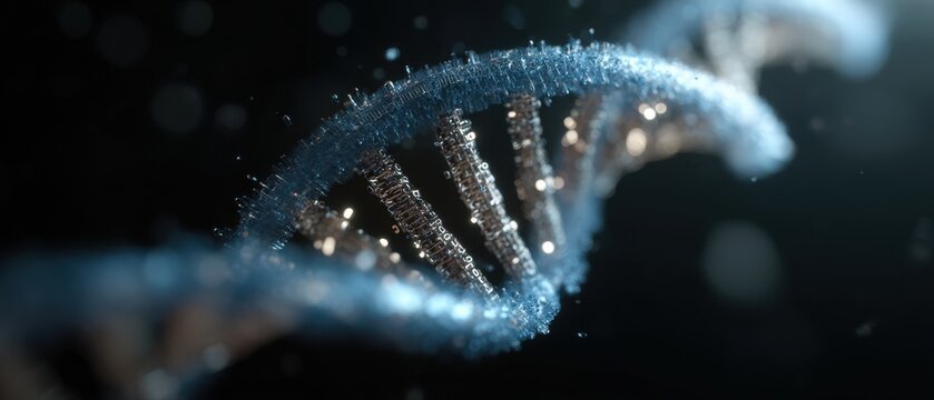 Human dna helix with binary code in futuristic digital design - Powered by Adobe