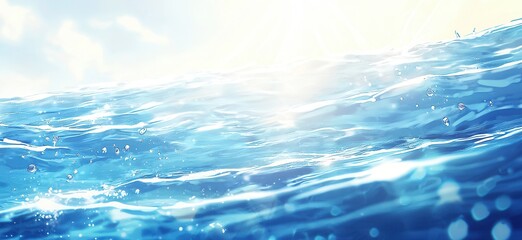 A serene view of ocean waves glistening under bright sunlight, capturing the tranquility and beauty of nature's vastness in vivid shades of blue.