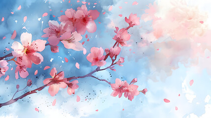 Fototapeta premium watercolor painting im cherry blossom branch