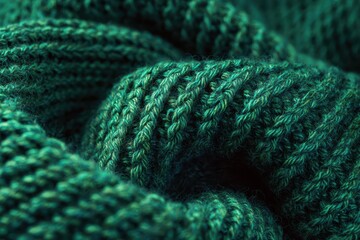 Close up of green toned knitted wool texture