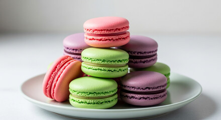 Obraz premium Colorful French Macarons Pastries Dessert Sweet Treats Delicious Baked Goods