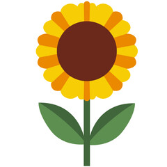 Classic sunflower with brown center, golden petals, and green leaves. Great for summer, farming, eco-friendly campaigns, or rustic wedding themes.