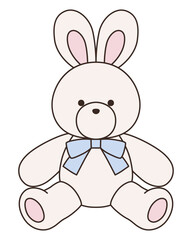 リボンをつけたかわいいうさぎのぬいぐるみのベクターイラスト。兔、アイコン