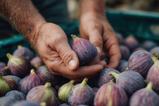 Close up of harvesting ripe figs