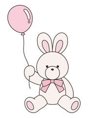 リボンをつけたかわいいうさぎのぬいぐるみのベクターイラスト。兔、アイコン、風船