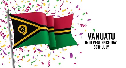 Vanuatu Independence Day Celebration: Waving Flag with Confetti