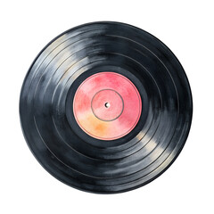 Vintage Vinyl Record with Pink Label on Transparent Background