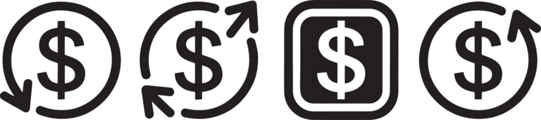 Illustrations of Financial Exchange Icons Depicting Currency Circulation and Transactions, Representing Monetary Concepts