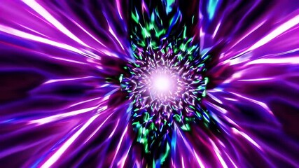 Offer hypnotic energy via four K kaleidoscopic vortex where multicoloured shards spiral toward luminous core delivering dynamic tunnel vision excitement EDM backdrops festival screens mind bending