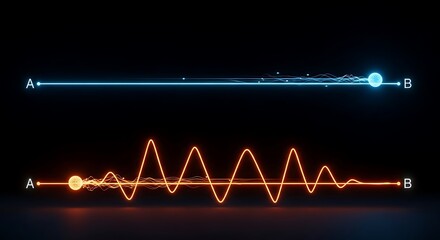 Two abstract lines representing different paths, originating from point A to point B.