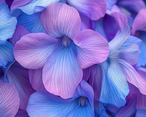 Close-up of vibrant, stylized flowers.  Soft,  pastel shades of blue and lavender.  Delicate,  textured petals.  Intricate veining