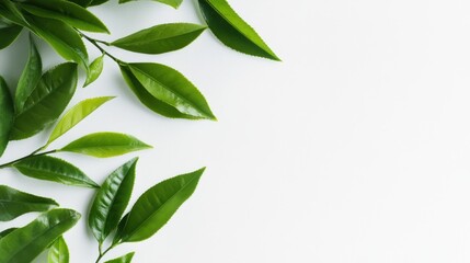 Naklejka premium Fresh green tea leaves background