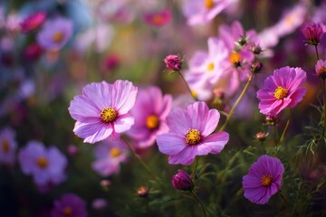 Obraz premium Close up of pink cosmos in garden