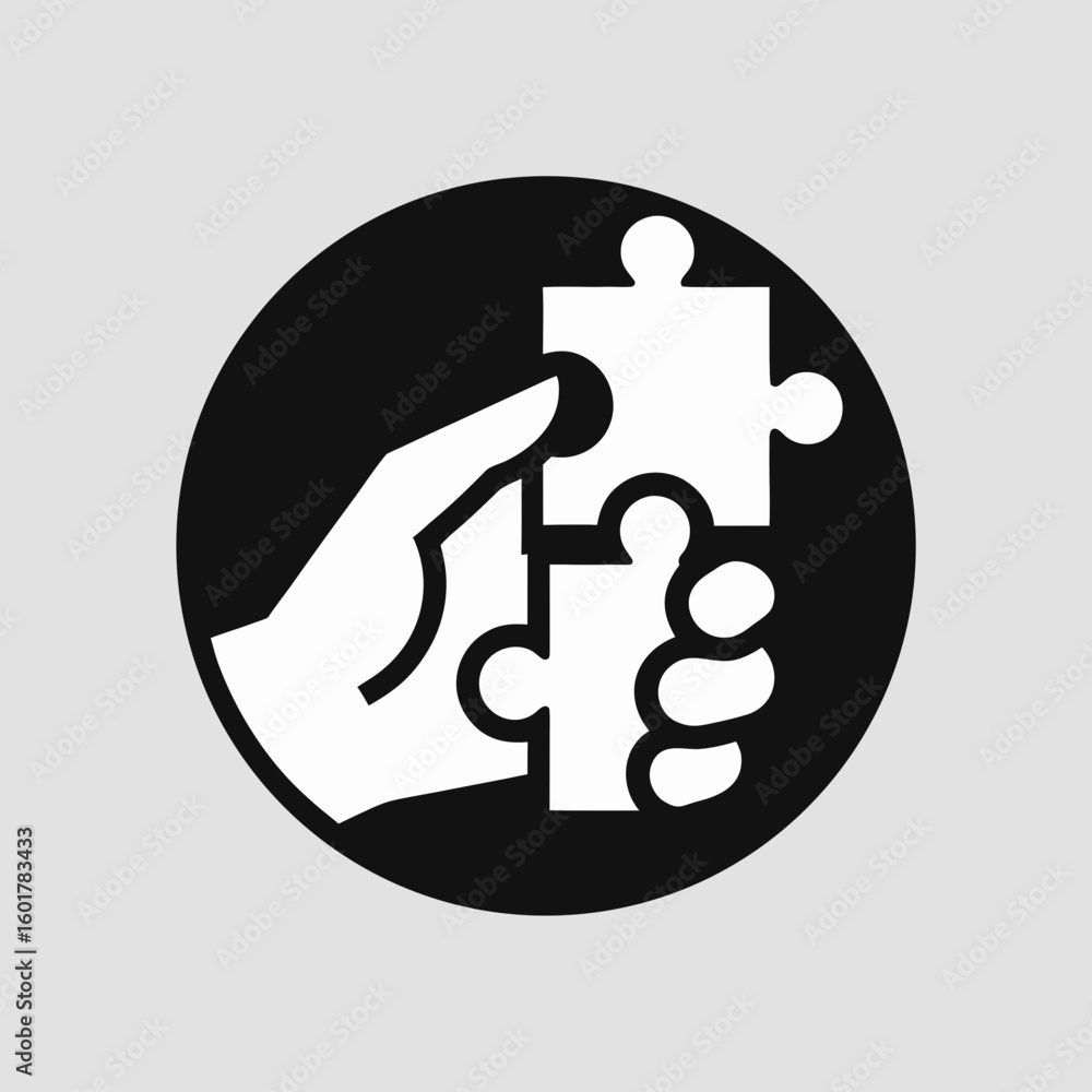 Poster hand holding a puzzle piece while solving a problem or challenge effectively