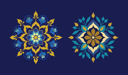Deep blue and gold floral geometric motif for banners