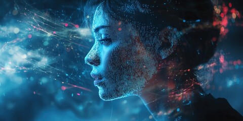 A dreamlike representation of someone fading into a holographic projection