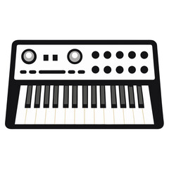 Classic Moog Style Synthesizer Silhouette With Keyboard and Control Panel