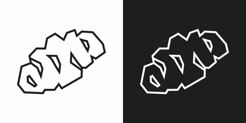 Baguette Icon in Black Line Art and White Line Art Cutout Style