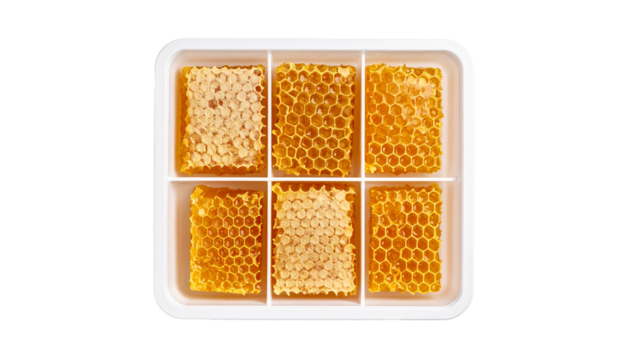 Honeycomb in Plastic Box, Isolated on Transparent Background, Top View
