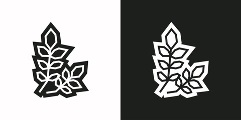 Wheat Stalks Icon in Black Filled and White Filled Cutout Style