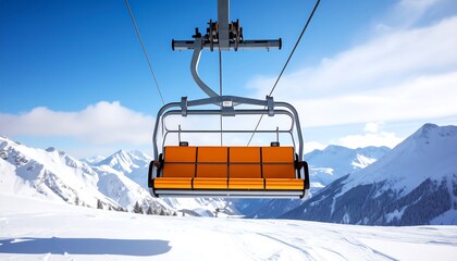 Ski lift chairlift with snowy mountains