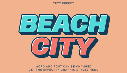 Retro style graphic text effect spelling beach city with bold colors