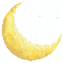 Abstract Golden Pixelated Crescent Moon on White
